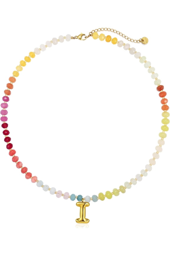 Initials A-Z Colourful Beaded Gemstone Women's Necklace Gold-plated Alphabet Pendant Necklace Natural Stone Summer Beach Handmade Jewelry Trendy Necklace