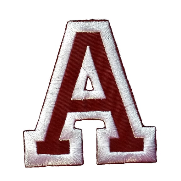Initials A to Z and Numbers College Varsity Letterman Embroidered Iron On Patch 3" Burgundy/White (A)