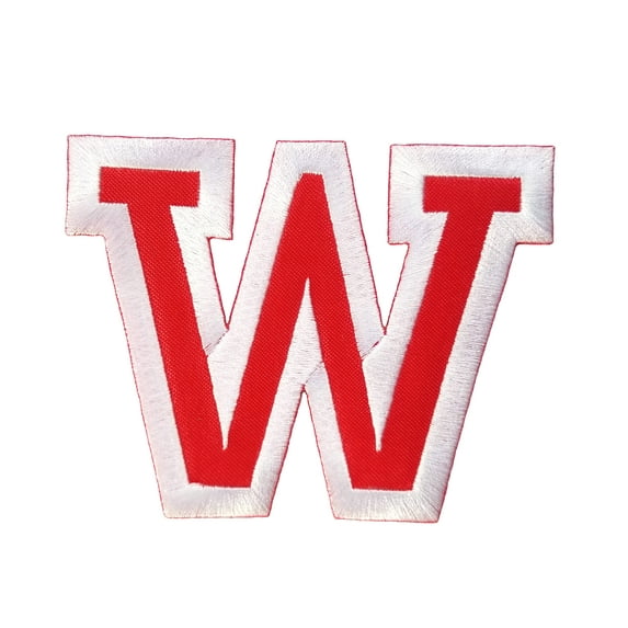 Initials A to Z and Numbers College Varsity Letterman Embroidered Iron On Patch 3" Red/White (W)