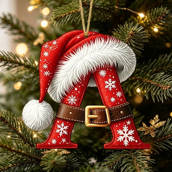 Initials Christmas Ornaments Acrylic Letter A Santa Hat Pendants,for Xmas Tree Home Decor