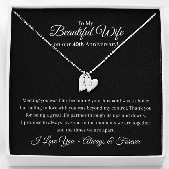 Initials Hearts Necklace 40th Wedding Anniversary Gift For Wife, Ruby Anniversary Gift Fortieth Anniversary Gift 40 Year Anniversary Gift