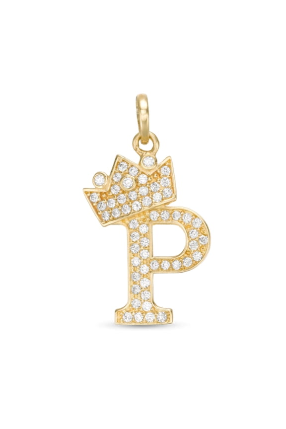 Initials Letters Pendant / 14k Yellow Gold Initials with Crown Cubic Zirconia Charm / Dije de las Iniciales en Oro