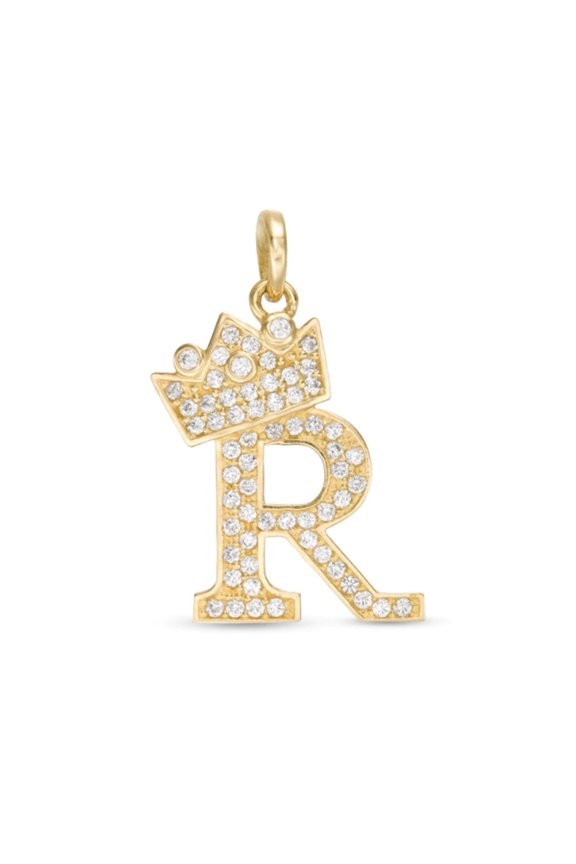 Initials Letters Pendant / 14k Yellow Gold Initials with Crown Cubic Zirconia Charm / Dije de las Iniciales en Oro