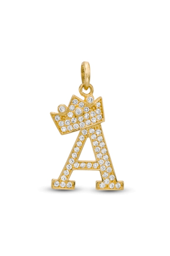 Initials Letters Pendant / 14k Yellow Gold Initials with Crown Cubic Zirconia Charm / Dije de las Iniciales en Oro