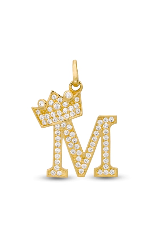 Initials Letters Pendant / 14k Yellow Gold Initials with Crown Cubic Zirconia Charm / Dije de las Iniciales en Oro