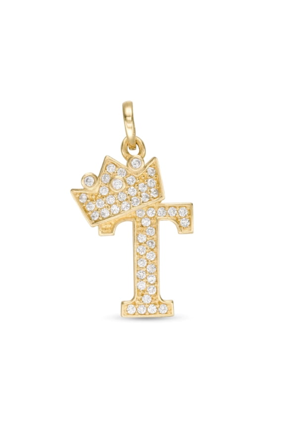 Initials Letters Pendant / 14k Yellow Gold Initials with Crown Cubic Zirconia Charm / Dije de las Iniciales en Oro