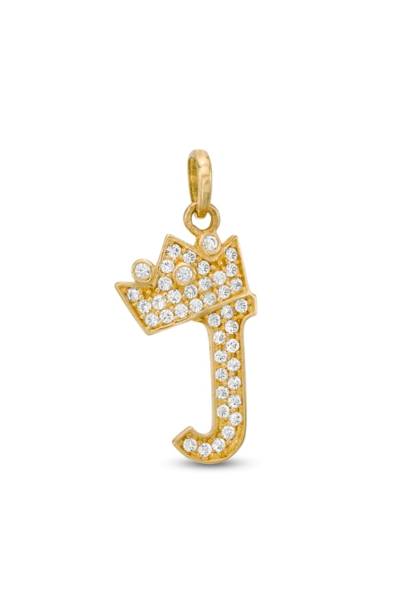 Initials Letters Pendant / 14k Yellow Gold Initials with Crown Cubic Zirconia Charm / Dije de las Iniciales en Oro