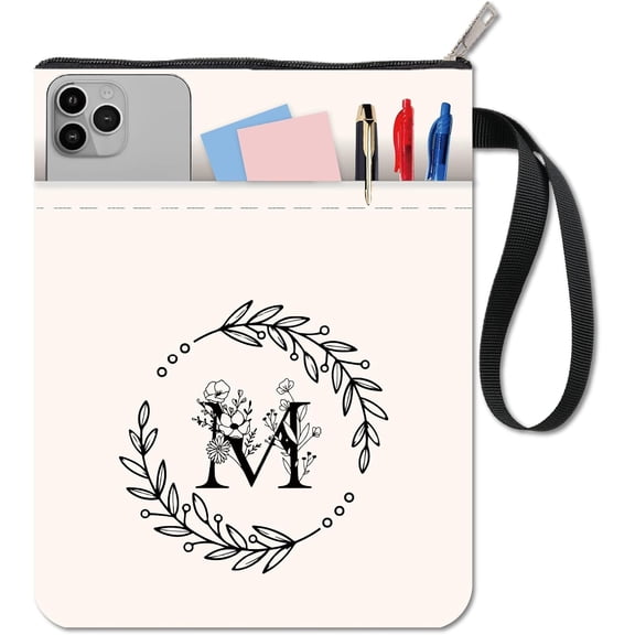 Initials M Book Sleeve with Zipper Letter Floral Wheat Wreath Book Sleeves Waterproof White Books Protector Pouch Gifts