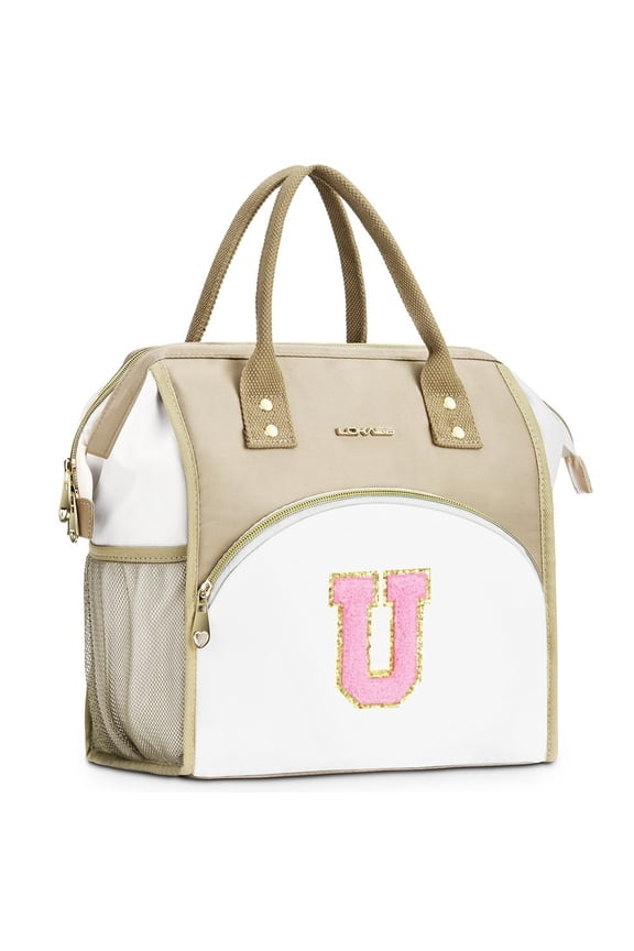 Initials Personalized Lunch Bag for Women Men, Large Lunch Box for Work, Insulated Lunch Bag Reusable Lunch Cooler Adult Lunch Bag Container Picnic Tote,Pink Letter U