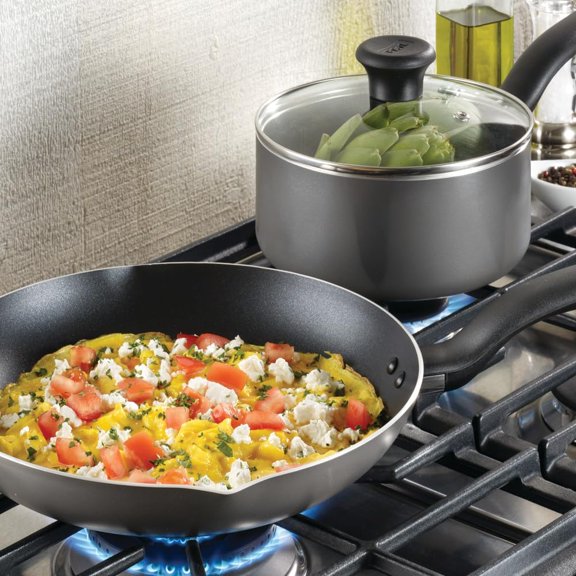 Initiatives 6-Piece Nonstick Cookware Set with Thermo-Spot Technology Oven Safe Gray Pots and Pans