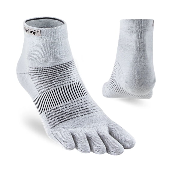 Injinji Unisex Run Lightweight Mini‑Crew Toe Socks, Gray, Medium