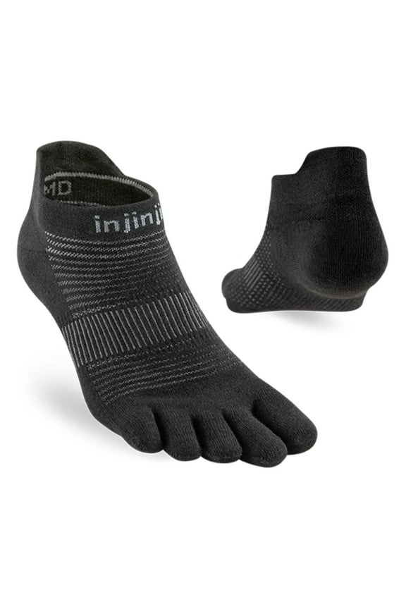 Unisex Run Lightweight No-Show Toe Socks, Black, Medium