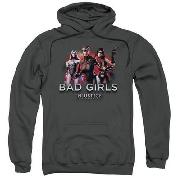 Injustice Gods Among Us-Bad Girls Adult Pull-Over Hoodie, Charcoal - Small