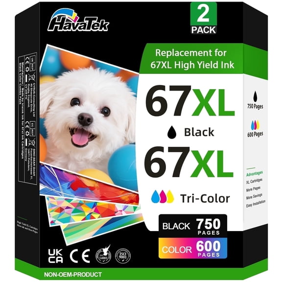 67XL Ink Cartridges Compatible for HP 67 Ink Cartridges bundle for DeskJet 2700e 2700 2855e 2755e 2755 4155e 4255e for Envy 6000 6055e 6400 Printer