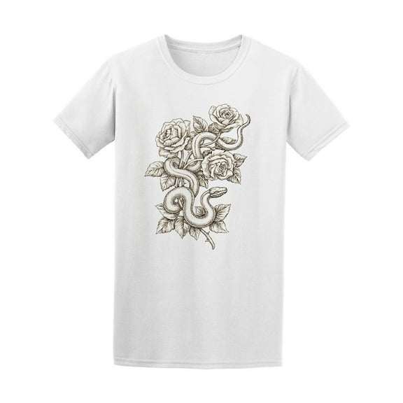 Ink And Pen Snake And Roses T-Shirt Men -Image by Shutterstock, Male Large