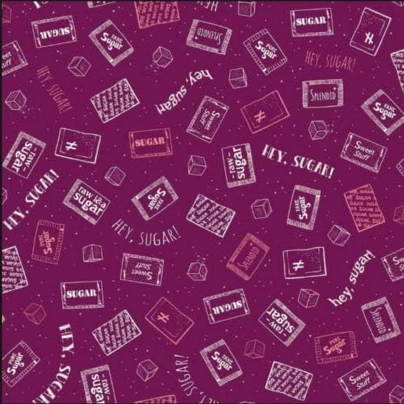Ink & Arrow CAF-Fiend Coffee Sugar Packets Purple 100% Cotton Fabric sold by the yard