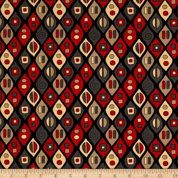 Ink & Arrow Fabrics "June Bee Esme Diamond Geo Black" Quilt Fabric, Gold/Red/Black 100% Cotton Fabric sold by the yard