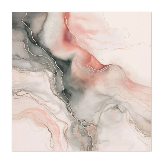 Ink Art Marble Luxury Coral Grey - Painting Abstract Watercolor Pastel Modern Art Minimalist Surrealism Geometric Unframed Wall Art Print 40 x 40 inches