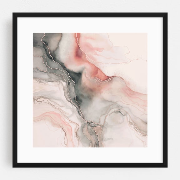 Ink Art Marble Luxury Coral Grey - Painting Black Framed Wall Art Print 20 x 20 inches