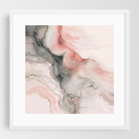 Ink Art Marble Luxury Coral Grey - Painting White Framed Wall Art Print 12 x 12 inches