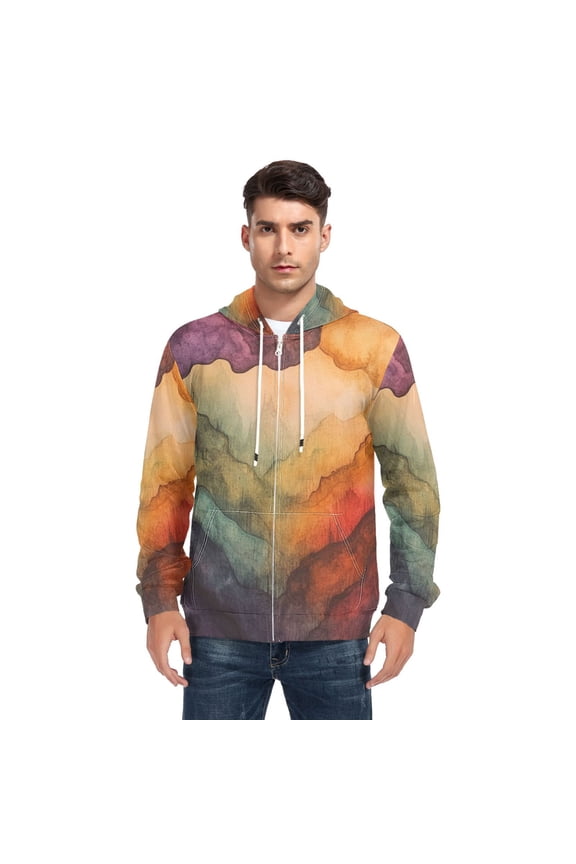 Ink Art Painting Men’s Hoodies Sweatshirt with Full Zip Pockets Fleece Jackets