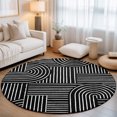 thumbnail image 1 of Ink Black Arches 5' Round Rug for Dining Table for 4 People Under Table Placement, Abstract Modern Minimalist Curves Line Geometric Washable Non Slip Circle Area Rug, 1 of 9