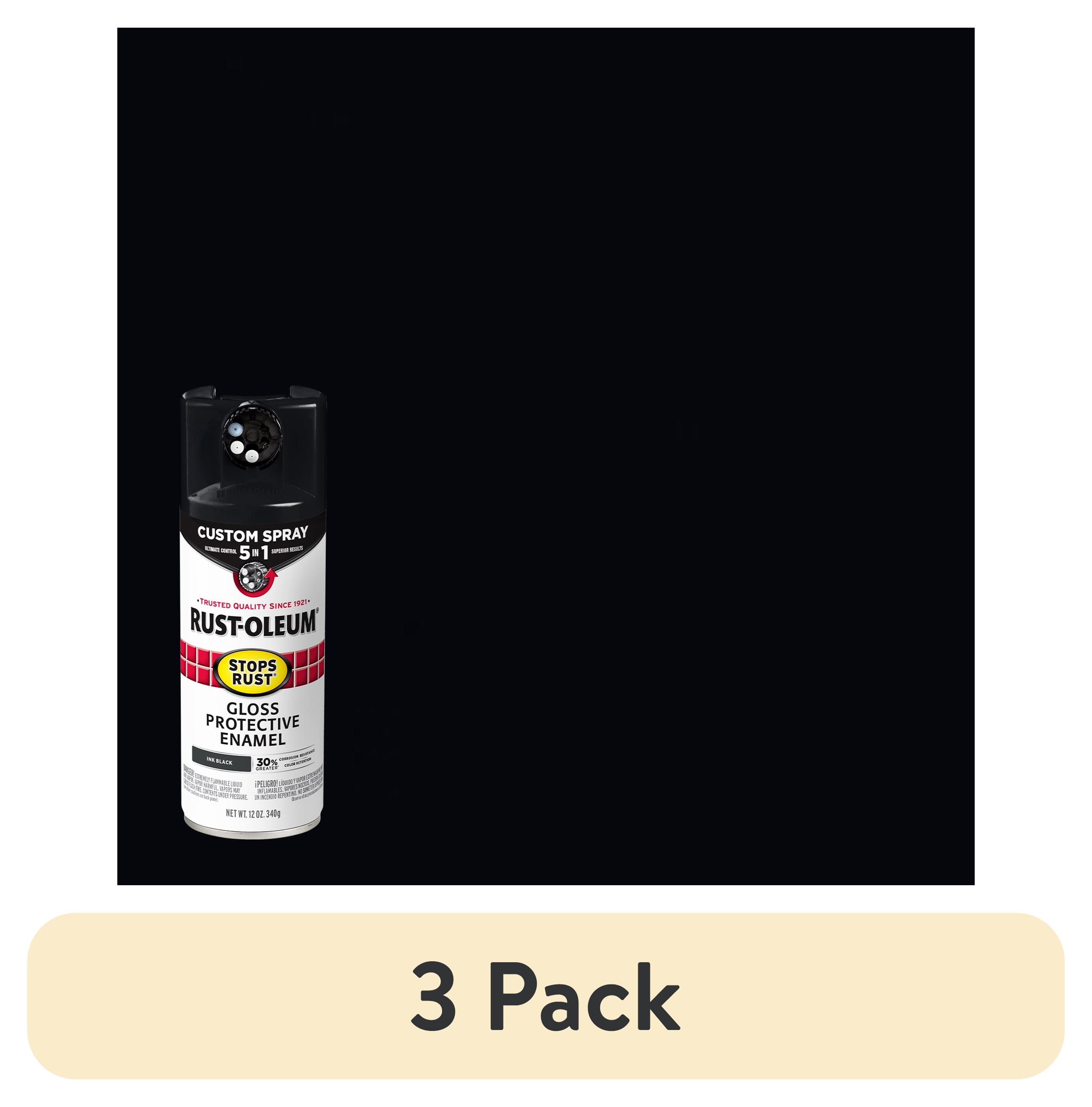 (3 pack) Ink Black, Rust-Oleum Stops Rust Custom Sprays 5 in 1 Gloss Spray Paint- 12 oz, 380397