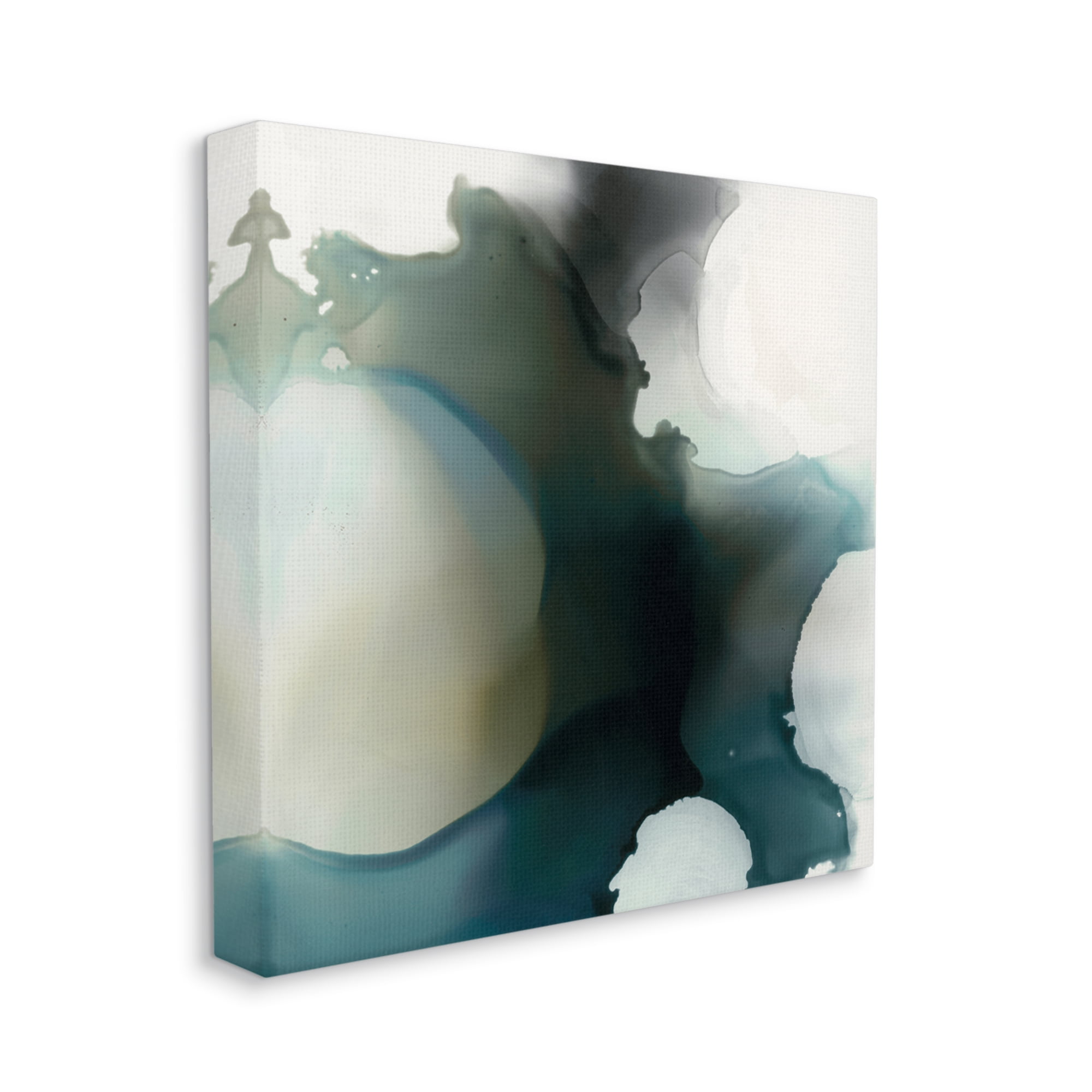 Ink Blot Abstraction Dark Grey Blue Distorted Shapes Abstract Gallery-Wrapped Canvas Print Wall Art, 17x17