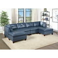 thumbnail image 1 of Ink Blue Top Grain Leather 6p U-Sectional Sofa Contemporary Living Room Furniture Wedge Ottoman Armless Chair Cushion Couch, 1 of 9