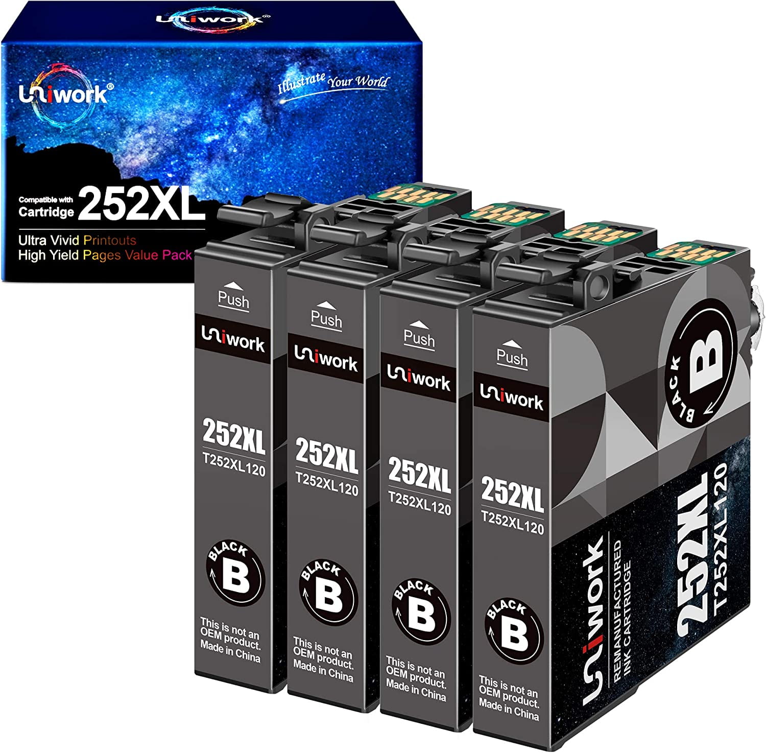 Ink Cartridge Replacement for Epson 252XL 252 XL T252XL use for Workforce WF-3640 WF-3620