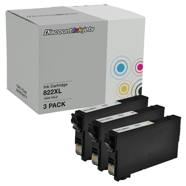 Ink Cartridge Replacements for Epson 822 HY Set of 3 Cyan, Magenta, Yellow Compatible with WorkForce Pro WF-3820, WF-4820, WF-4830, WF-4834