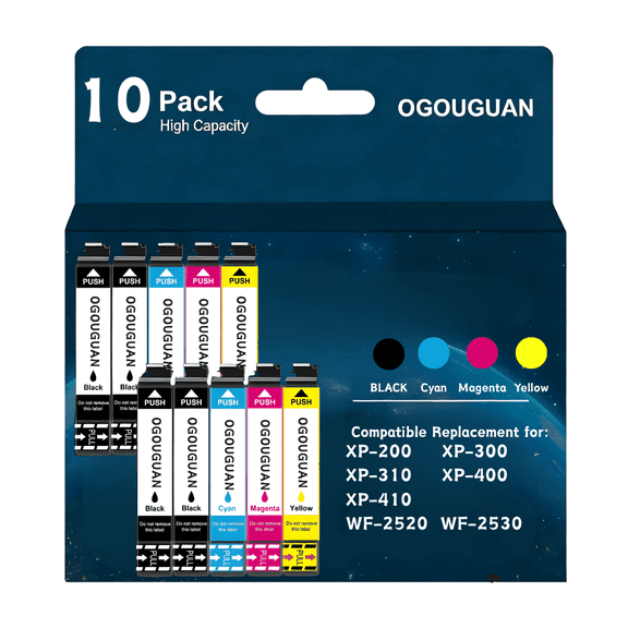 Ink Cartridges, Compatible Replacement for XP-200 XP-300 XP-310 XP-400 XP-410 WF-2520 WF-2530 Printers, 10-Pack (BK,C,M,Y)