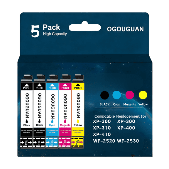 Ink Cartridges, Compatible Replacement for XP-200 XP-300 XP-310 XP-400 XP-410 WF-2520 WF-2530 Printers, 5-Pack (BK,C,M,Y)
