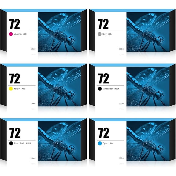 Ink Cartridges Latest Upgrade Replacement for 72 C9403A C9370A C9371A C9372A C9373A C9374A, Compatible with HP DesignJet T610 T620 T770 T790 T795 T1100 T1120 T1200 T1300 T2300