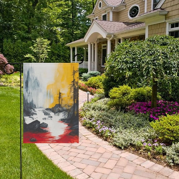 Ink Drawing Of Forest with River Garden Flag 12x18 inch Double Sided Outside Yard Decorations for Home Outdoor