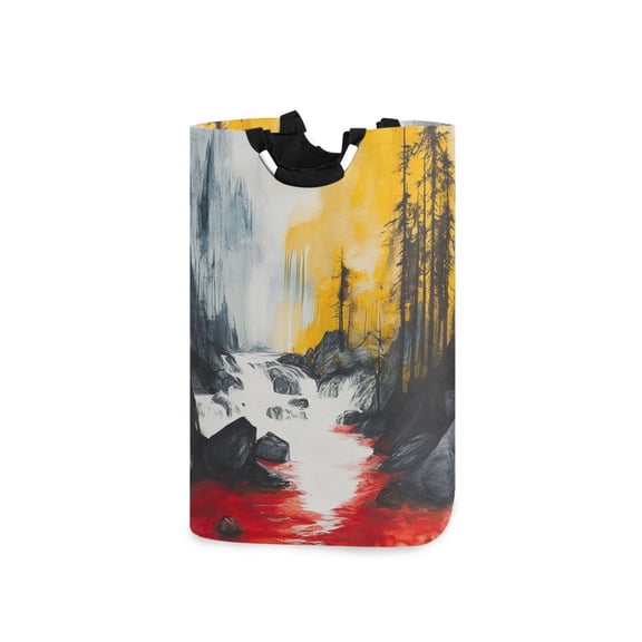 Ink Drawing Of Forest with River Laundry Basket with Handles 50L Collapsible Laundry Hamper for Bathroom Bedroom Laundry Room