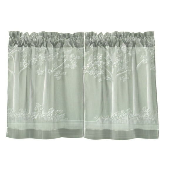 Ink Drawing River and Forest 27"x24" Linen Look Cafe Curtain Set with Privacy and UV Protection