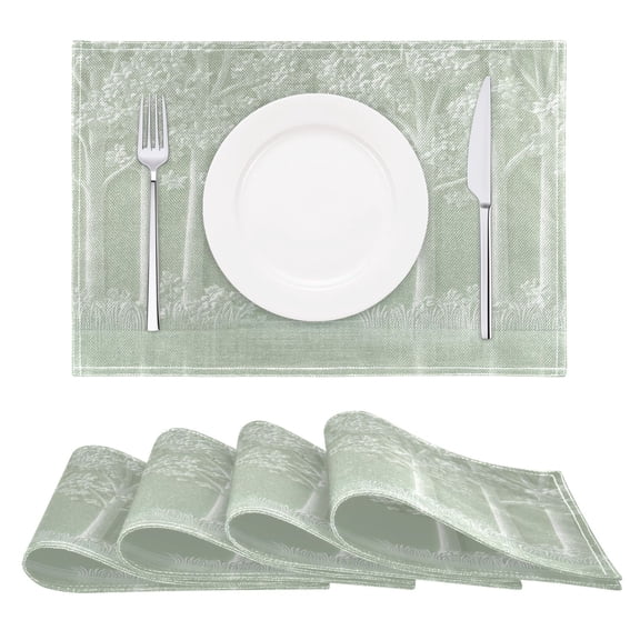 Ink Drawing River and Forest Reversible Placemat Set of 4 Non Slip Coffee Mats 18x12 Inch for Dining, Kitchen, Coffee