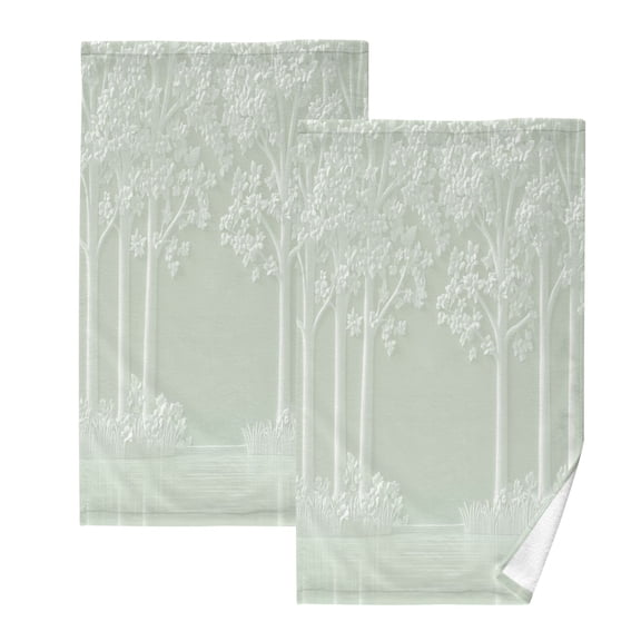 Ink Drawing River and Forest Set of 2 Pure Cotton Towels, 16'' x 28'', Highly Absorbent and Soft