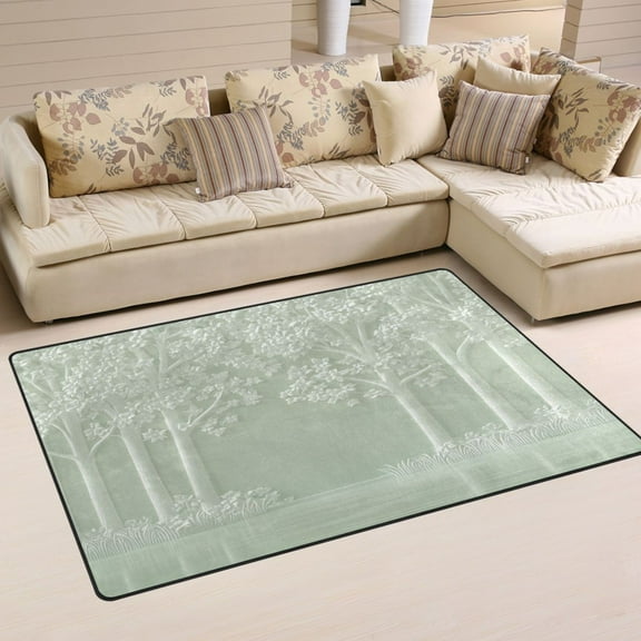 Ink Drawing River and Forest Soft Polyester Area Rug 31''x20'', Non Slip, Memory Foam, Water Absorbent