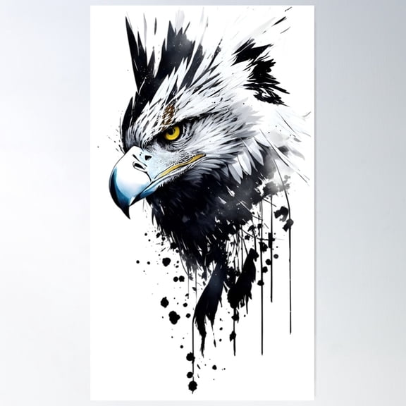 Ink Eagle Portrait Abstract Black And White Bird Design Stretched Canvas 8x10in