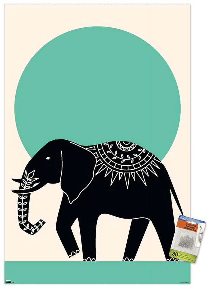 Ink Elephant Wall Poster with Pushpins, 22.375" x 34"