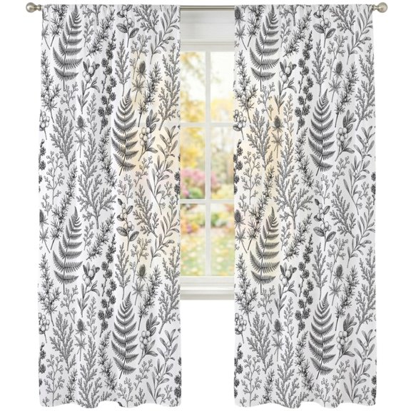 Ink Ferns Sheer Curtains 108 Inches Long 2 Panels, Silver Gray Berry Thistle Heads Wild Foliage Branches Semi Sheer Rod Pocket Window Curtains Light Filtering Drapes for Living Room Bedroom
