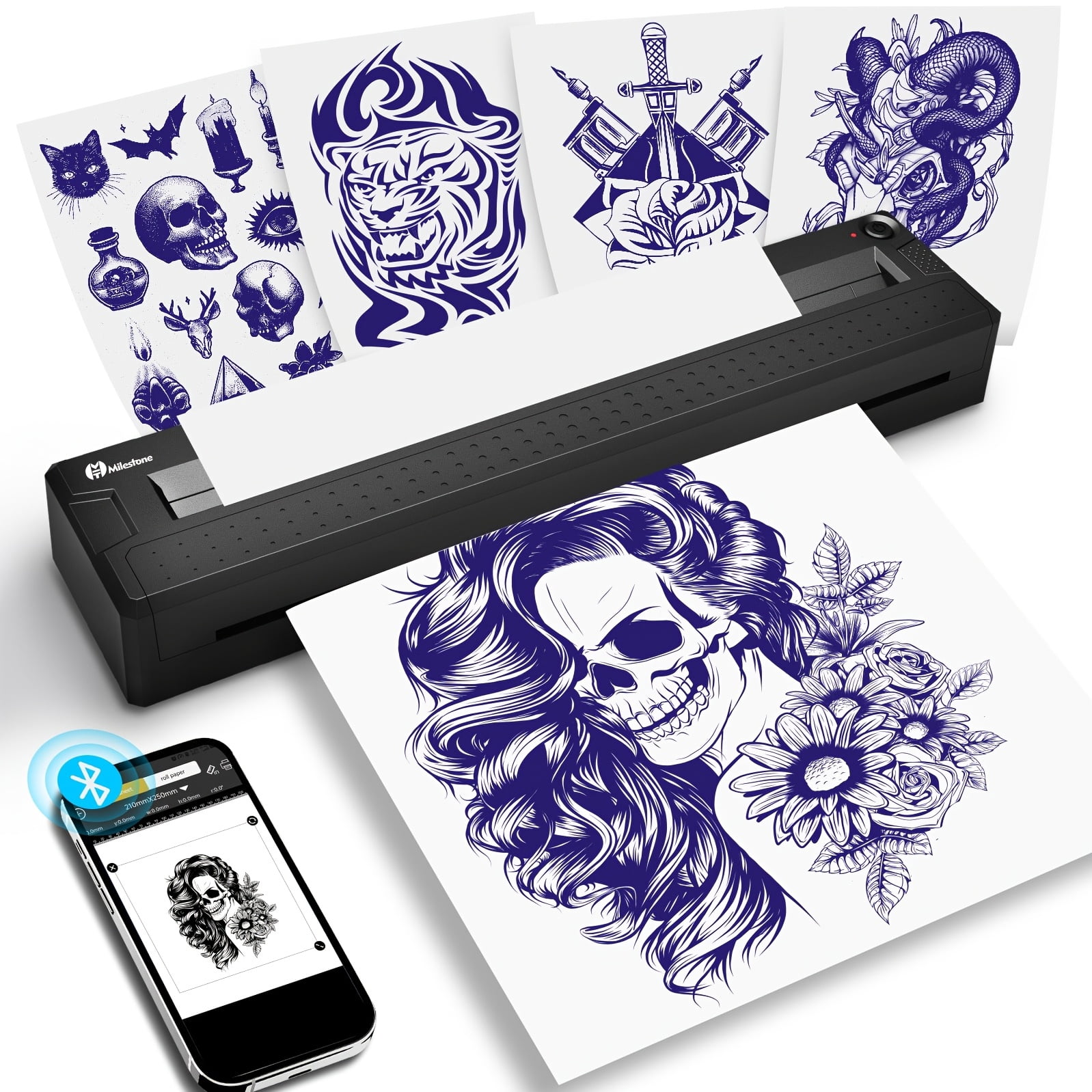 Ink-Free Bluetooth Thermal Printer: Portable A4 Tattoo Stencil Copier for Smartphones & Tablets, with 10 Transfer Papers