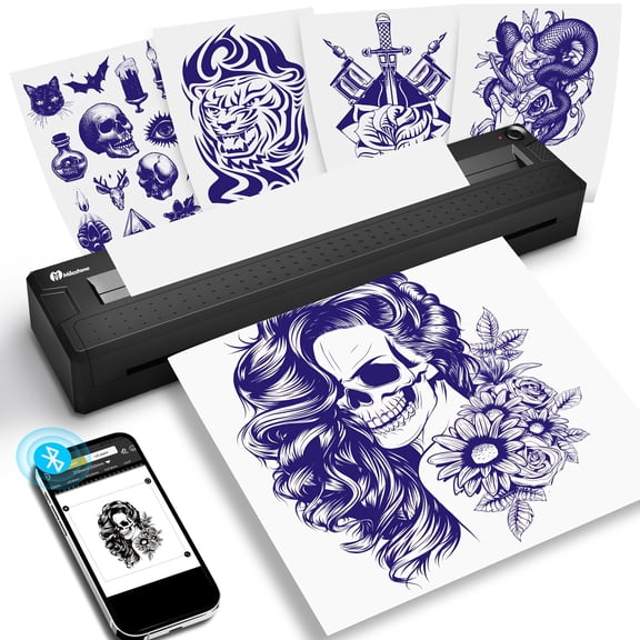 Ink-Free Bluetooth Thermal Printer: Portable A4 Tattoo Stencil Copier for Smartphones & Tablets, with 10 Transfer Papers