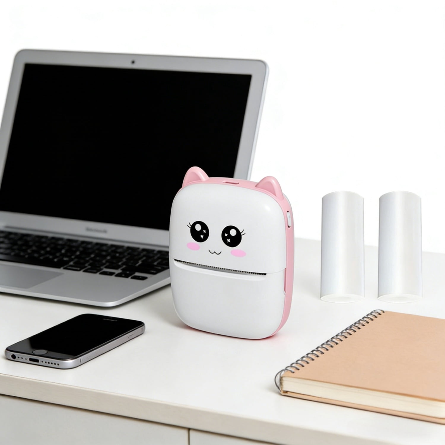 Ink-Free Portable Thermal Printer: USB Rechargeable for Photo, Label & Doodle, White Office Printer