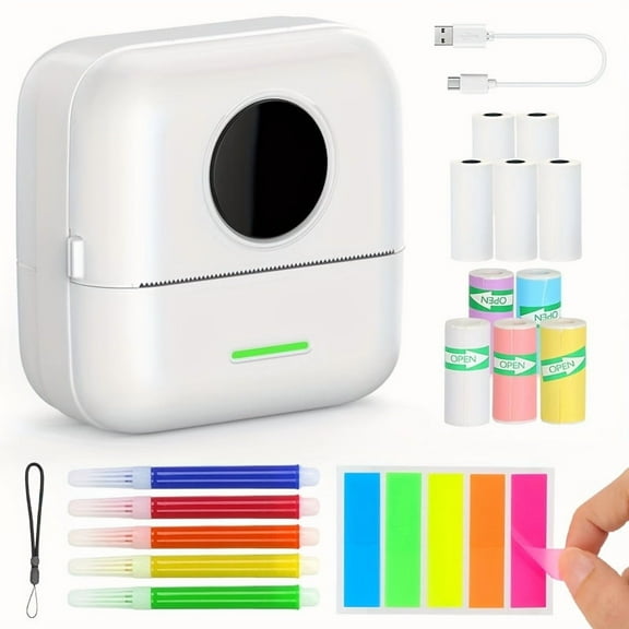 Ink Free Sticker Printer Mini Thermal Printer with One Roll Of Thermal Paper, Wireless Pocket Printer, Intelligent Portable Receipt Printer, Suitable for Photos, Diaries, Notes, And Memos