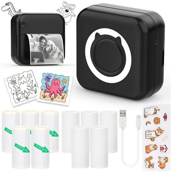 Ink Free Sticker Printer Mini Thermal Printer with One Roll Of Thermal Paper, Wireless Pocket Printer, Intelligent Portable Receipt Printer, Suitable for Photos, Diaries, Notes, And Memos