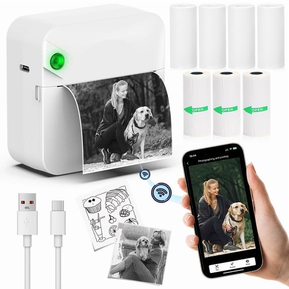 Ink Free Sticker Printer Mini Thermal Printer: Wireless Pocket Printer, Intelligent Portable Receipt Printer, With 1 Roll Of Thermal Paper – Suitable for Photos, Diaries, Notes, And Memos