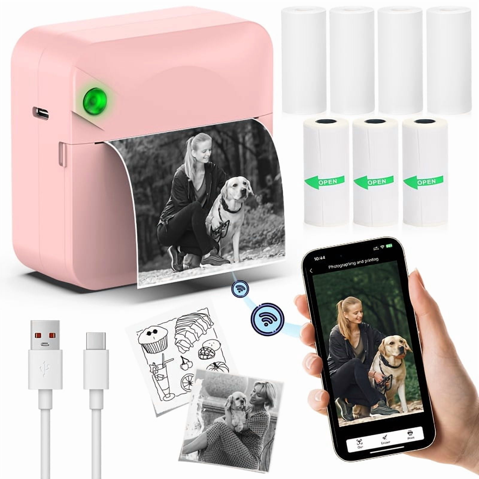 Ink Free Sticker Printer Mini Thermal Printer: Wireless Pocket Printer, Intelligent Portable Receipt Printer, With 1 Roll Of Thermal Paper – Suitable for Photos, Diaries, Notes, And Memos
